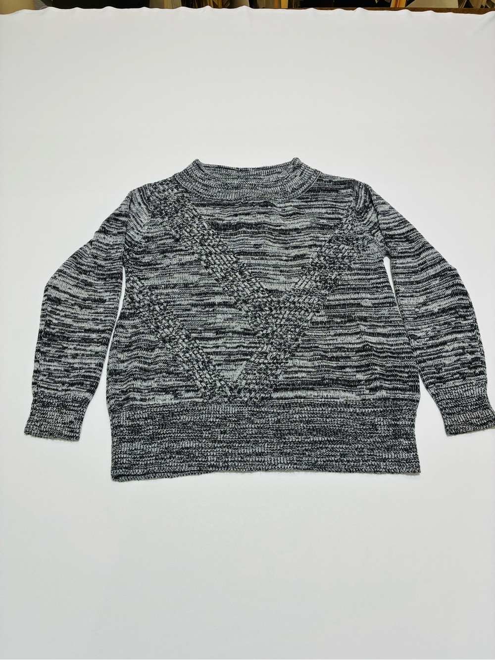 Uniq Black & White Marled Long Sleeve Sweater with Open Back Detail